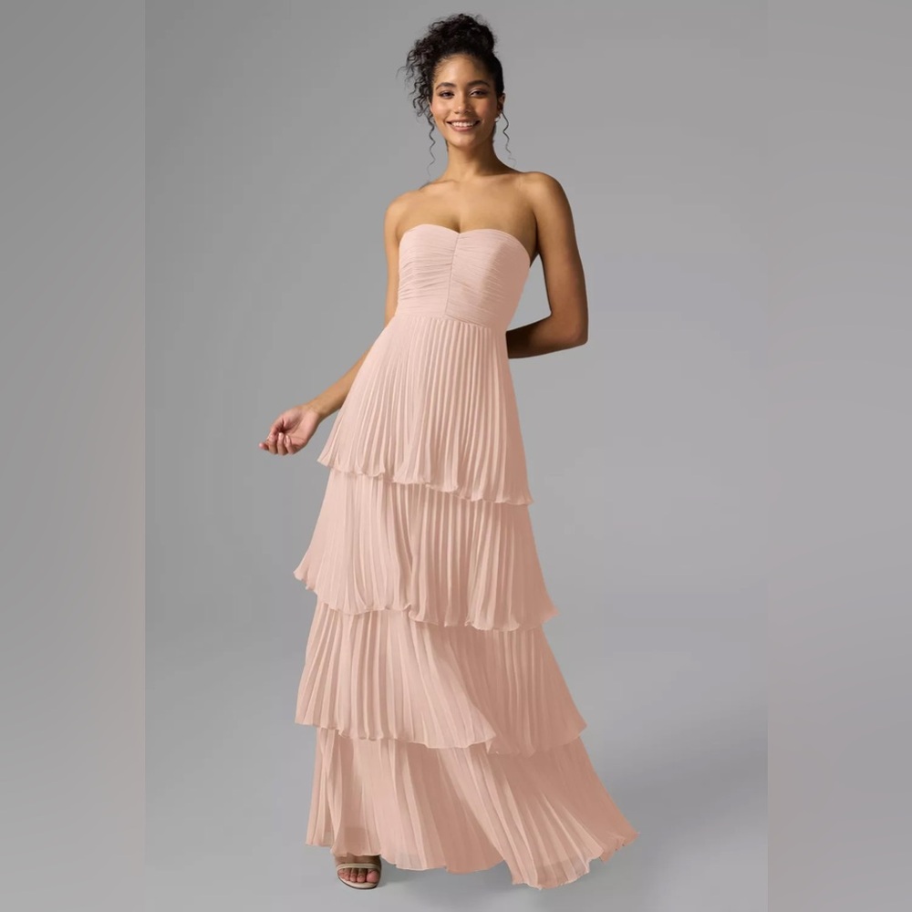Strapless Tiered Pleated Maxi Dress in Blush Sz 8